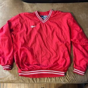 Vintage Reebok Men's V-Neck Sweater in Bold Red